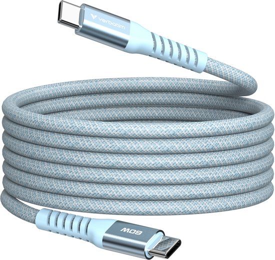 Verbatim USB-C naar USB-C Kabel 1,2M 60W PD Snel Opladen Blauw