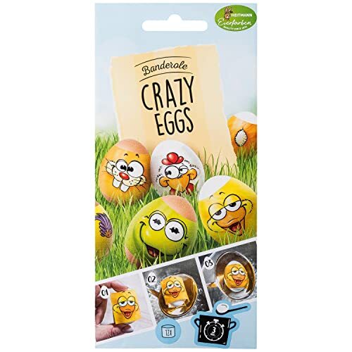 Heitmann Eierfarben - Banderole Crazy Eggs - 12 mouwen in 4 motieven 1018959 geel 17 x 8 x 0,1 cm