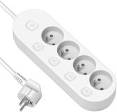 Electraline 35480 stekkerdoos met 4 Franse stopcontacten, 4 onafhankelijke schakelaars, 1,5 m kabel, wit
