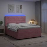 vidaXL - LED - Boxspringbed - met - Matras - Roze - 180 - x - 200 - cm - Fluweel