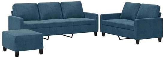 vidaXL 3-delige Loungeset met kussens fluweel blauw