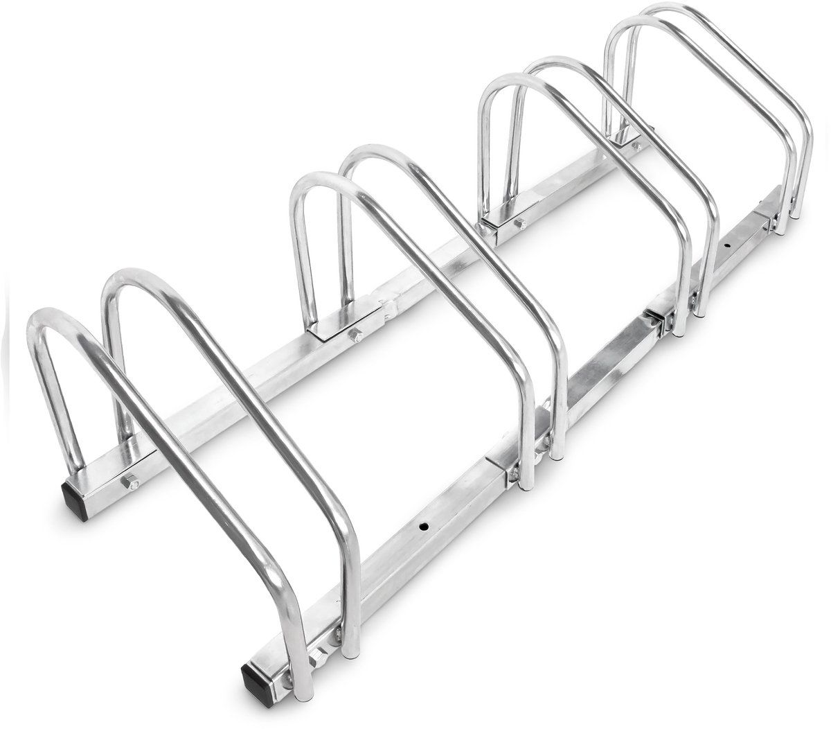 Relaxdays Fietsenrek, voor 4 fietsen, bodem- en wandmontage, HBD: ca 26 x 100 x 32 cm, fietsenstandaard, zilver