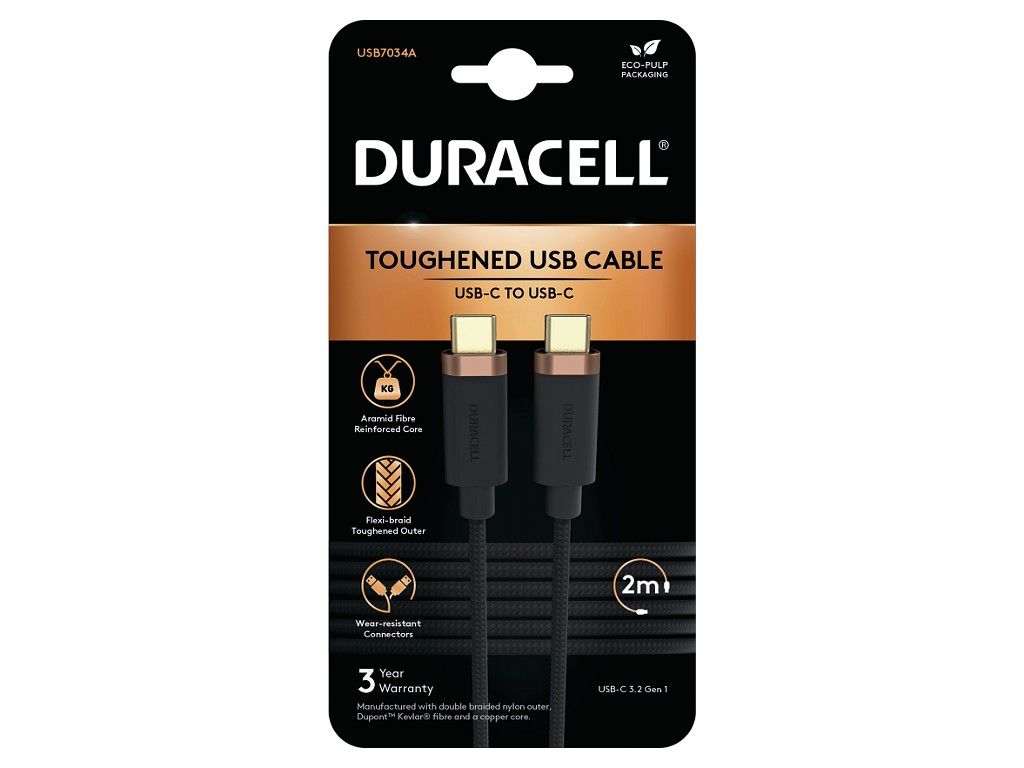 Duracell USB-C naar USB-C Kabel 2 Meter Zwart