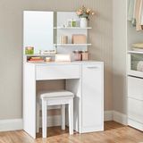 VASAGLE Table de maquillage, table de maquillage, avec miroir, 1 tiroir, 2 étagères, armoire de rangement, organisateur de maquillage, blanc RDT119W01