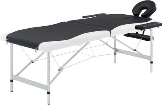 vidaXL Massagetafel inklapbaar 2 zones aluminium zwart en wit