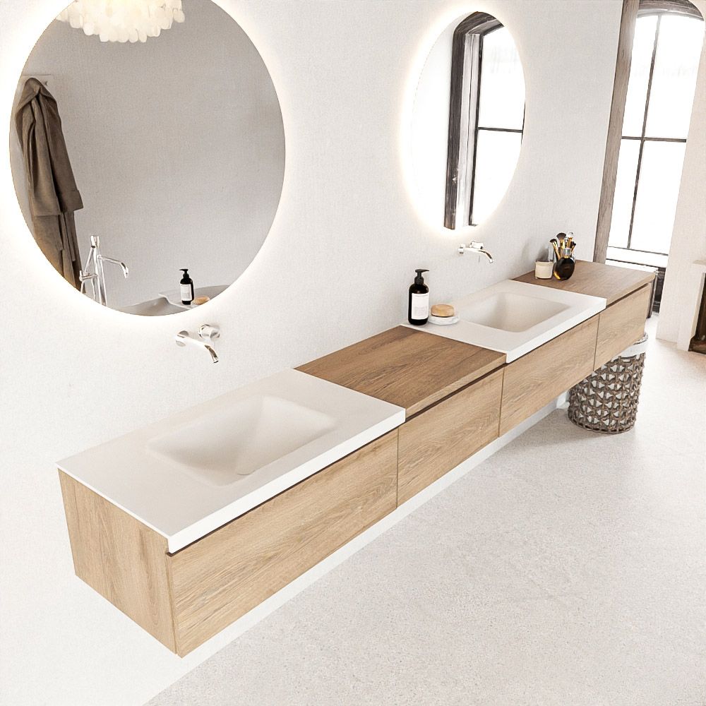 Mondiaz Bukla badmeubel links 280 cm washed oak en talc