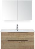 BES LED Seville Badmeubelset 100 cm - Natuur Eiken Edge Greep - Wastafel Enjoy met Spiegelkast