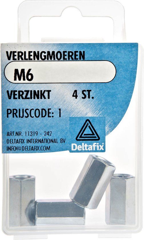 Deltafix Verlengmoer Verzinkt M6 DIN 6334 4 stuks