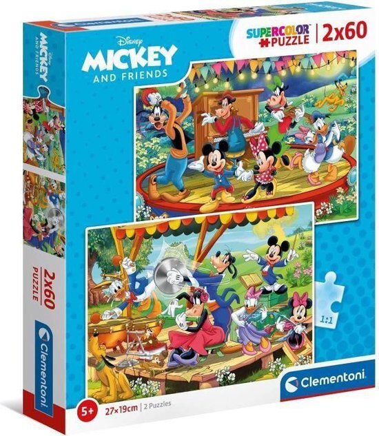 Clementoni 21620, Mickey and Friends puzzel voor kinderen, 2 x 60 stuks, leeftijd 5 jaar