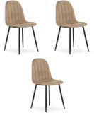 LEOBERT Set van 3 eetkamerstoelen PADVA - Bruin fluweel – Zwarte metalen poten – Modern design
