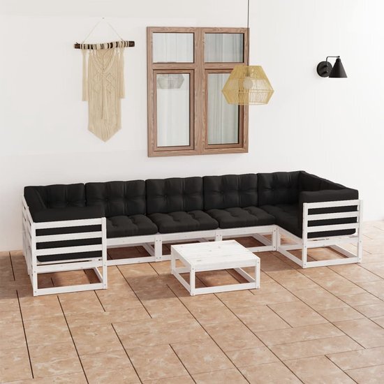The Living Store Tuinset Grenenhout - Lounge - Wit - 70x70x67 cm - Inclusief kussens