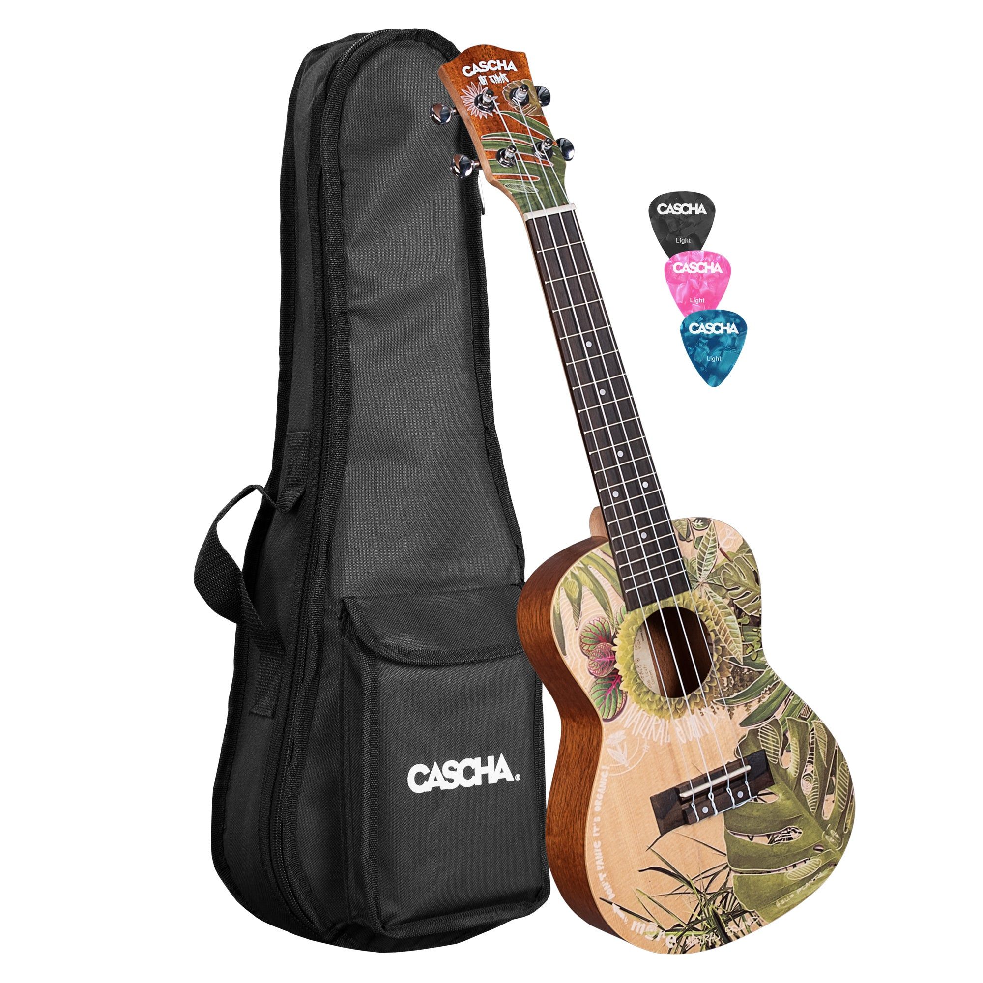 Cascha HH 2606 Art Series Leafy Concert Ukulele - Solid Spruce Top with Gig Bag