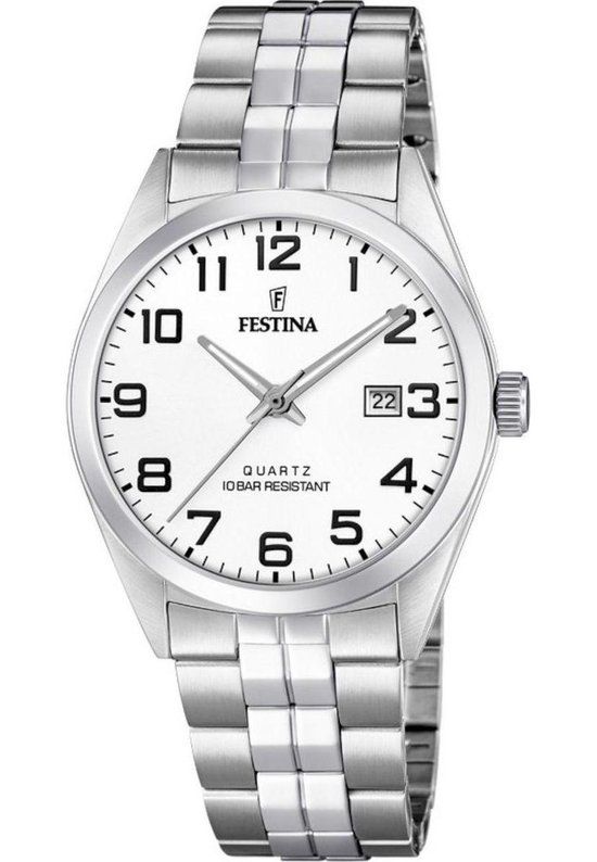 Festina Unisexhorloge F20437/1 - Zilverkleurig - Wit - Stalen Band - Mineraalglas