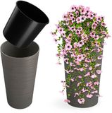 Merkloos KADAX Bloempot met houtspaanders, elegante bloempot met uitneembare inzet, bloempotbescherming voor kantoor, bloembak, pot, tuinschaal (diameter 30 cm, grijs)