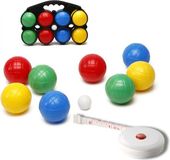 Merkloos Atosa Jeu de boules set met 8 ballen + compact meetlint/rolmaat 1,5 meter - Complete kaatsbal/petanque set - Actief buitenspeelgoed voor kinderen