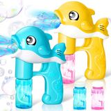 JOYIN 2 walvisblaaspistolen met 4 flessen bubbeloplossingen, automatische bellenblaasmachine, bellenblazer voor kinderen, jonge kinderen, zomerspeelgoed voor buiten