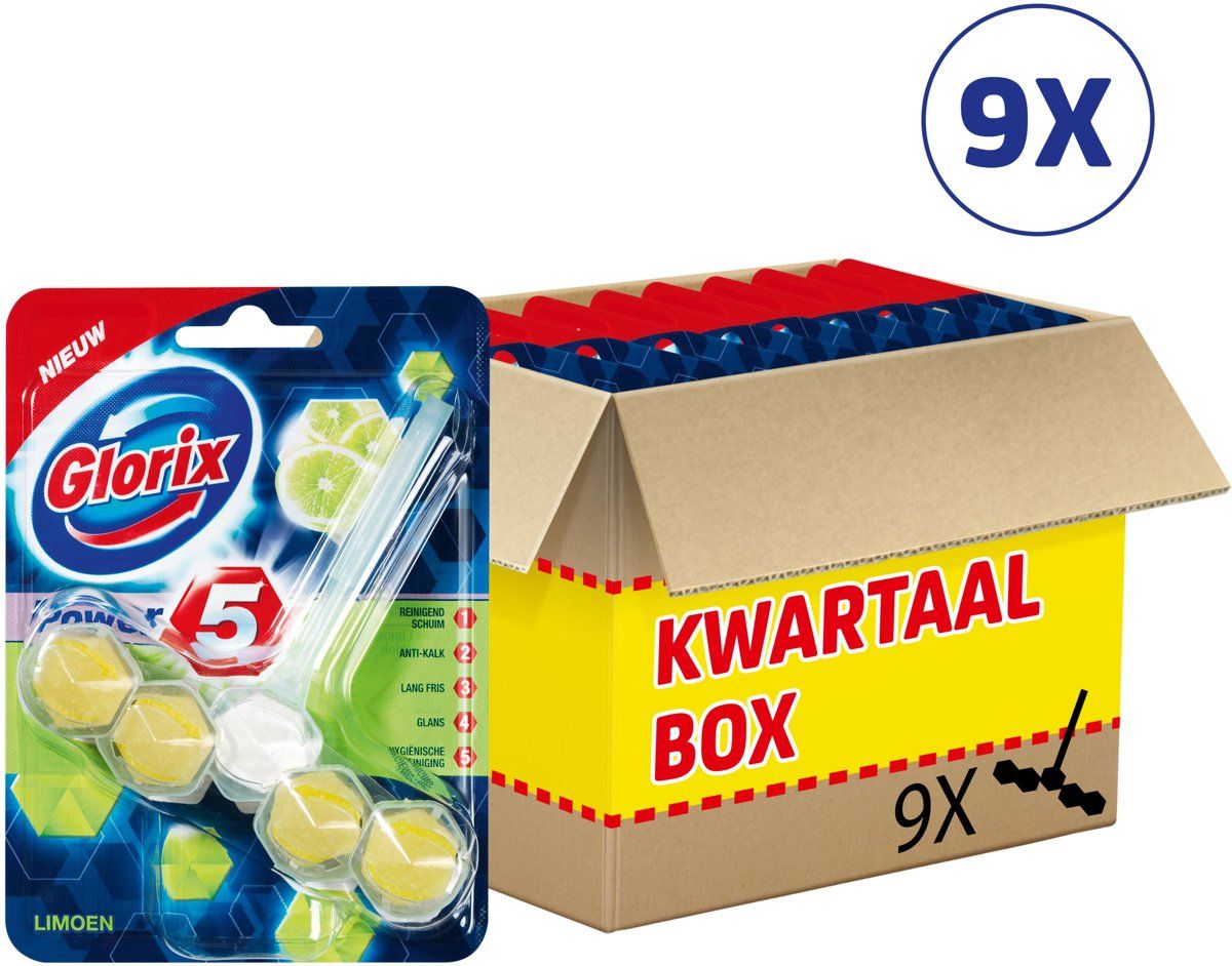 Glorix 9x Toiletblok Power 5 Lemon - 8710908614613