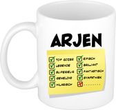 Bellatio Decorations Naam mok Arjen - wit - top gozer - keramiek - 300 ml - cadeau collega beker