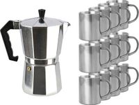 Merkloos Aluminium moka/koffiemaker met 12x RVS kopjes