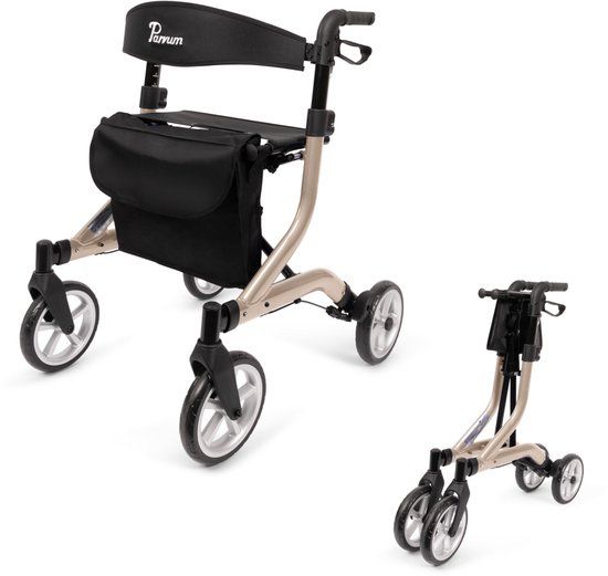 Parvum Déambulateur Parvum SuperLight - Uniquement 5,1 kg, en aluminium, pliable en deux, câbles de frein dissimulés - Idéal pour un usage quotidien - Aide à la marche pour les seniors - Champagne