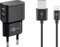 Goobay Nedis USB-A thuislader met 2 poorten en 1m Lightning kabel - Zwart