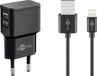 Goobay Nedis USB-A thuislader met 2 poorten en 1m Lightning kabel - Zwart