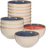 Excellent Houseware Soepkom Kenji - set van 12x - blauw - 14 x 7 cm - keramiek
