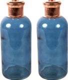 Countryfield Bloemenvaas Firm Bottle - 2x - transparant blauw/koper - glas - D11 x H27 cm