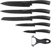 KINGHOFF Messenset 6-delig Zwart RVS Marmeren Coating Ergonomische Handgrepen