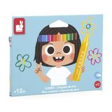 Janod 12 Jumbo Crayons for Toddlers, Ages 12 Months+, Large Pencils with Triangular Shape for Easy Grip, Ideal for First Drawings - J07401