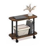 Furinno Turn-N-Tube Moderne ovale bijzettafel met wielen, grenen amber/zwart