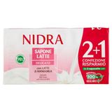 NIDRA Tripack zachte zeep, met melkeiwit en amandelmelk, dermatologisch getest, Made in Italy, 3x90 g