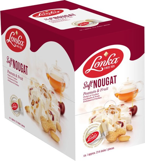 Lonka Soft Nougat Peanuts Fruit snoep voordeelverpakking - pinda vrucht - lekkernij bij koffie en thee - 214 per stuk verpakte nougat blokjes &#224; 2,57 kg snoepgoed