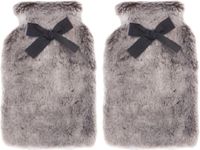 Feeric lights & Christmas Warmwaterkruik 2x 280 ml fluffy pluche grijs met strik