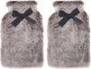 Feeric lights & Christmas Warmwaterkruik 2x 280 ml fluffy pluche grijs met strik