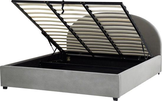 Beliani VAUCLUSE - Bed met opbergruimte - Grijs - 180 x 200 cm - Fluweel