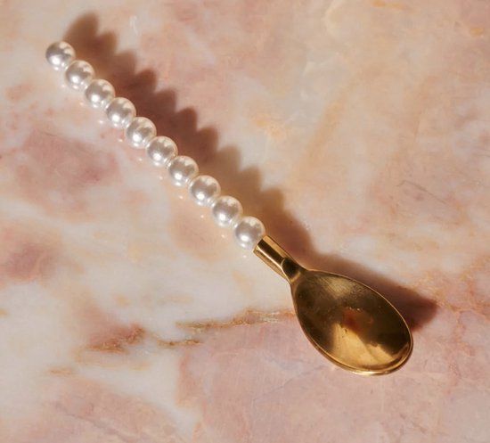 Lepelclub - Gouden koffie of gebak lepeltjes met parels