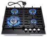 StarTech Gasfornuis 60 cm - Inbouwgasfornuis met 4 branders - Vlamuitvalbeveiliging - Elektrische ontsteking - Gietijzeren roosters - Gehard zwart glas - Aansluitbaar op aardgas/propaan