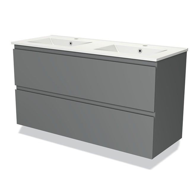 Maxaro Badkamermeubel 120cm Modulo Middengrijs 2 Lades Greeploos Wastafel Keramiek