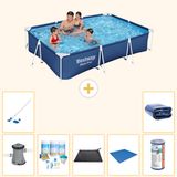 Bestway Rechthoekig Steel Pro Zwembad - 300 x 201 x 66 cm - Blauw - Inclusief Pomp - Onderhoudspakket - Solar Mat - Grondzeil - Filter - Stofzuiger - Solarzeil - 8-delig