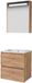 Basic-Line Premium 46 Badkamermeubelset - 60 x 46 cm - Greeploos - 2 Lades - Keramische Wastafel - 1 Kraangat - Spiegelkast met LED Verlichting - Whisky Oak