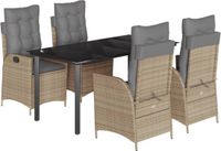 vidaXL 5-delige tuinset met kussens, beige, polyrotan