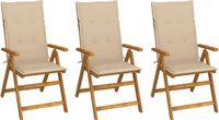 vidaXL Set van 3 klapstoelen met kussens, massief acaciahout, beige