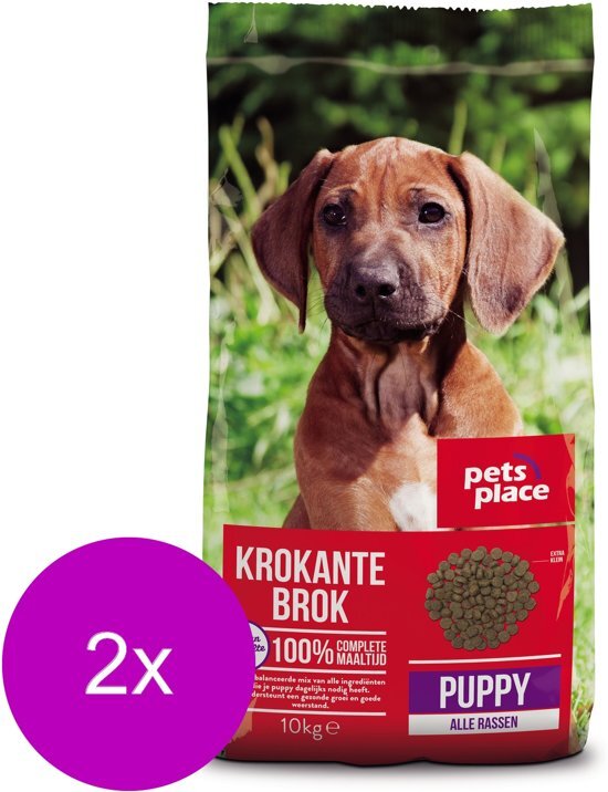 Pets Place Puppy Krokante Brokken Gevogelte&Vlees - Hondenvoer - 2 x 10 kg