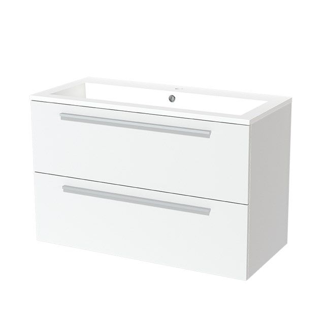 Maxaro Badkamermeubel 100cm Modulo Mat Wit 2 Lades Vlak Wastafel Mineraalmarmer - 6095841240221