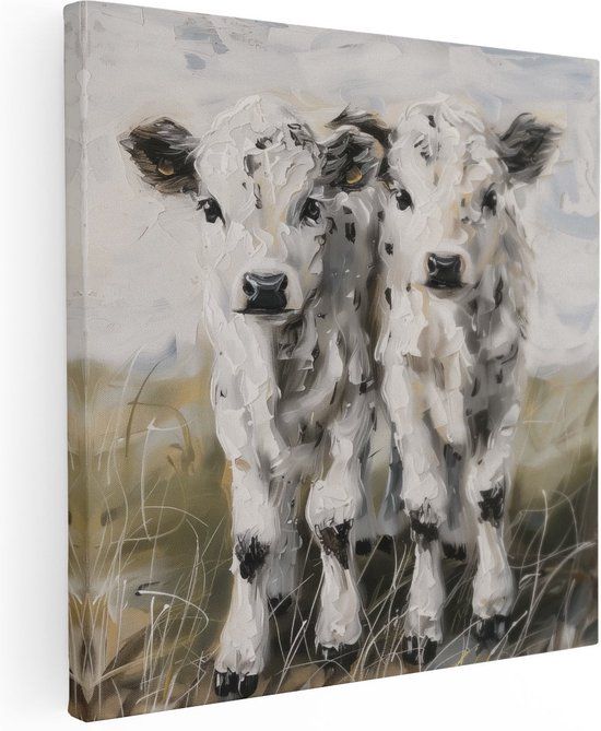 Artaza Canvas Schilderij Twee Witte Koeien - 50x50 cm - Canvas Print