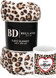 Bellatio Design Cadeau set - Fleece plaid/deken luipaard print met mok - Mama ontspanning cadeau