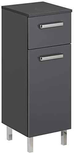 PELIPAL Badkamerkast - 30 cm breed - grijs-antraciet glans - met 1 deur, 1 lade en 1 glazen legplank