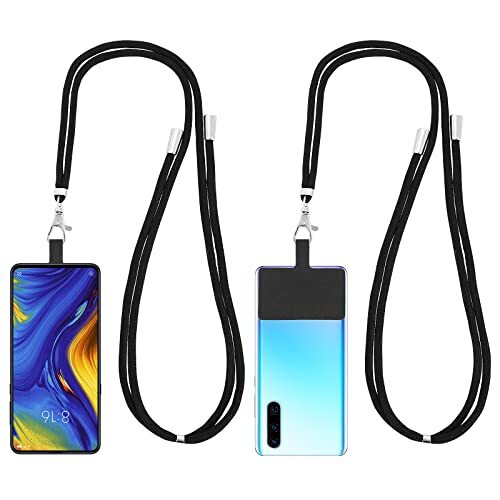 Molain 2 stuks telefoonkoord voor rond de hals, universele mobiele telefoon lanyard crossbody, verstelbare mobiele telefoon riemen, nylon patch telefoon nekband compatibel met alle smartphones (zwart)