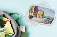 MuchoWow Broodtrommel Wit - Lunchbox - Brooddoos - Schilderij - Huis - Olieverf - Dorp - 18x12x6 cm - 1.5L - BPA-vrij